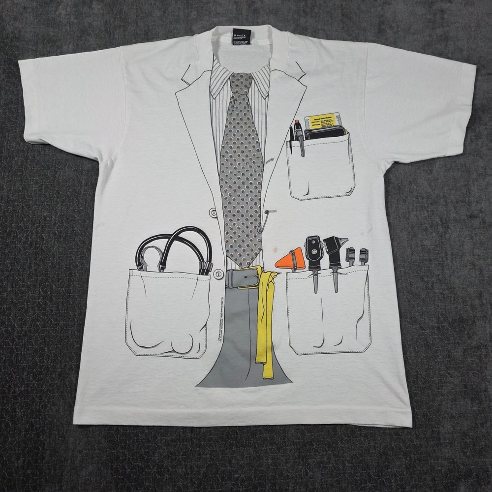 Vtg 1978 Leslie Arwin Doctor Lab Coat Graphic T-Shirt Screen Stars Costume Large